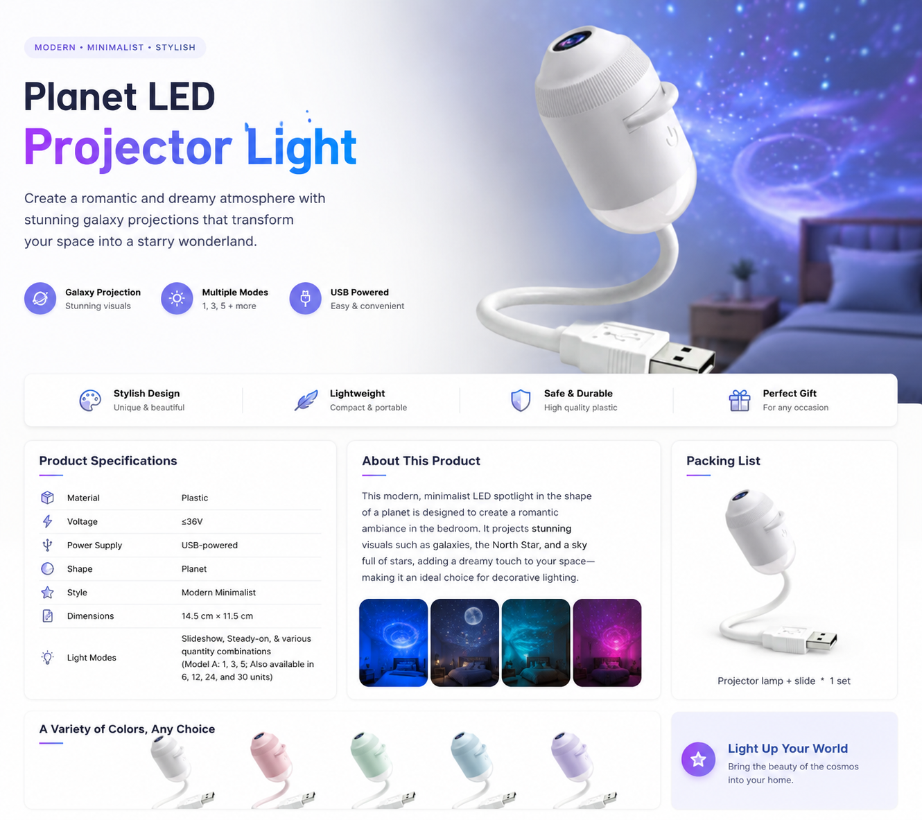 Starry Night Light Projector - Bedroom Ambiance Galaxy Star Projection Lamp for Romantic Ceiling Decor